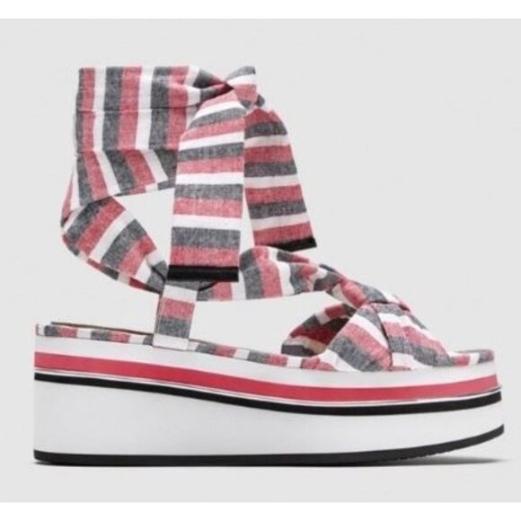 Zara Women's Sandals Lace Up Strappy Stripe Wrap Ankle Platform Size 6 EU 36 - Picture 1 of 11